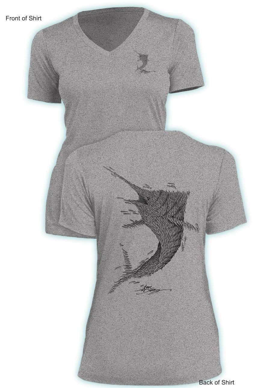 Bait Ball Marlin - Ladies Short Sleeve V-Neck-100% Polyester